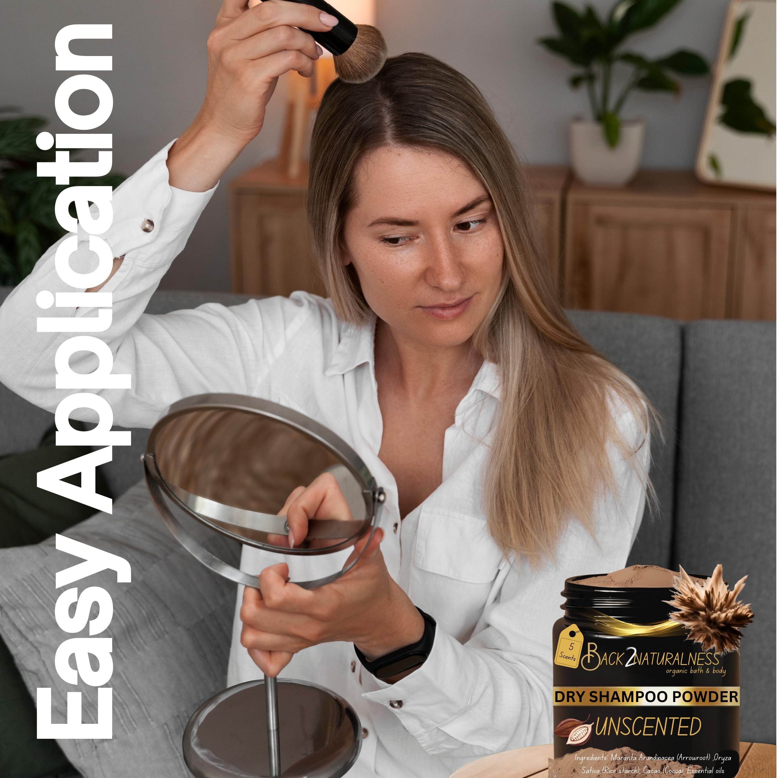 Back2Naturalness brunette hair with dry shampoo for oil control.