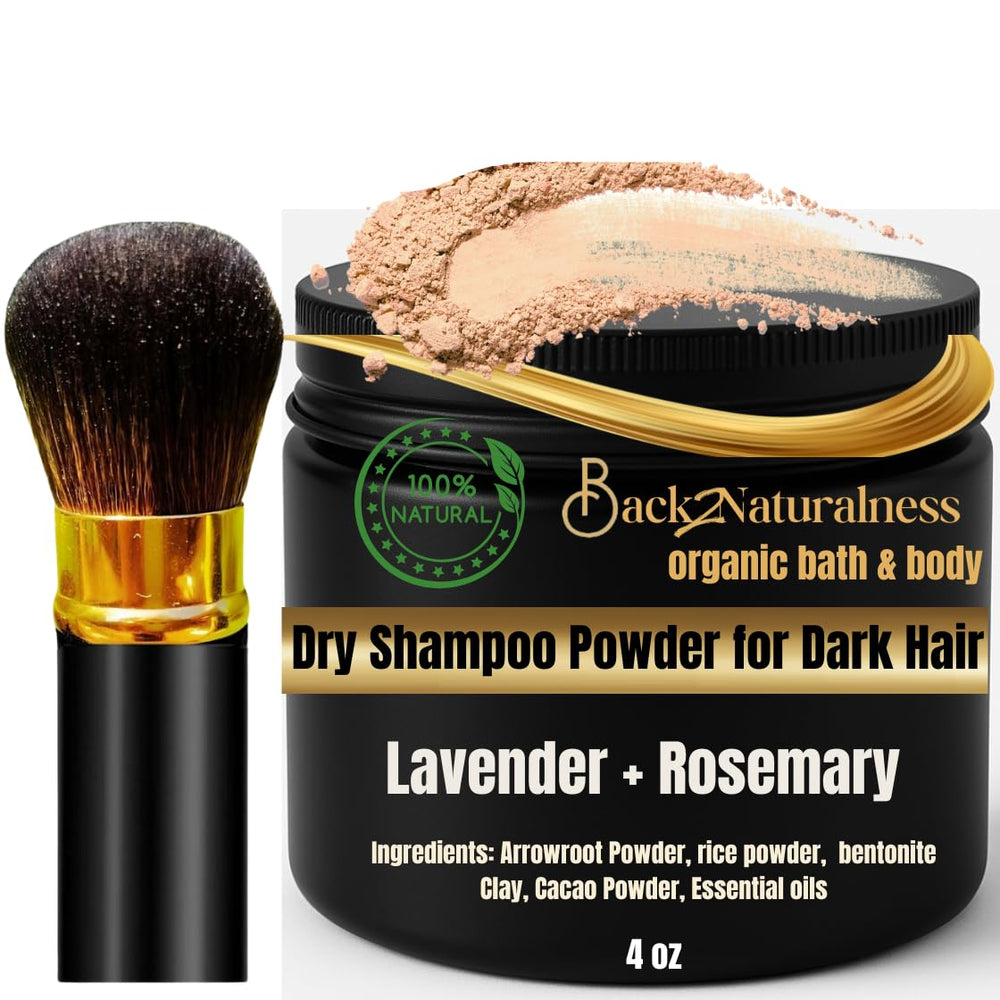 Back2Naturalness dark hair dry shampoo cacao blends with brunette tones for a natural look.