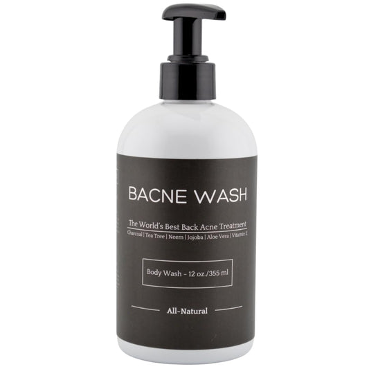 Bacne Bar Bacne Wash bottle pour with activated charcoal for deep pore cleansing.