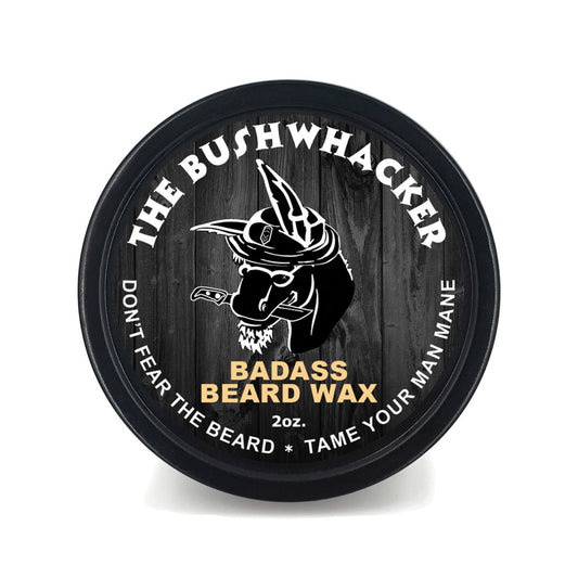 Badass Beard Wax in The Bushwhacker scent showing a dense look and medium hold.