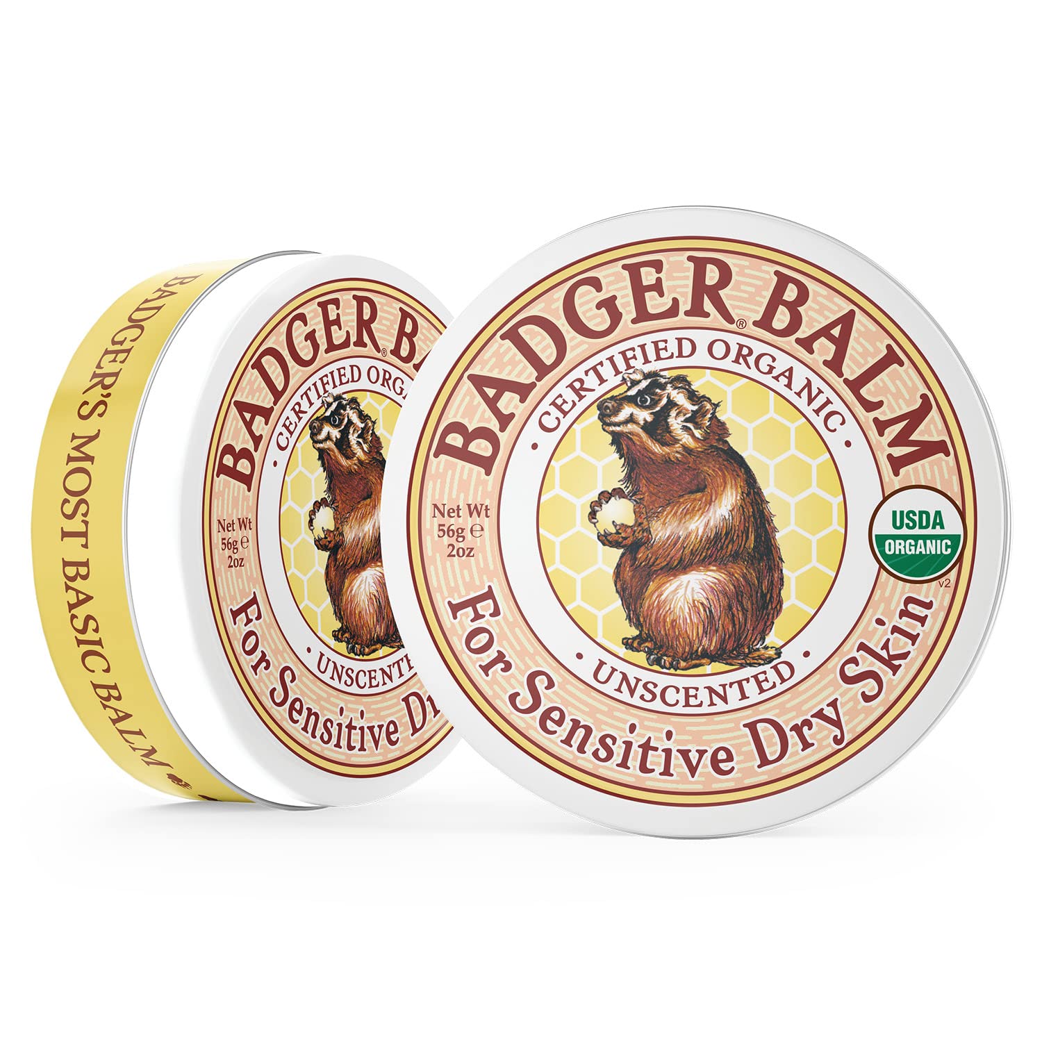 Badger Balm Unscented olive oil and beeswax ingredients close-up.
