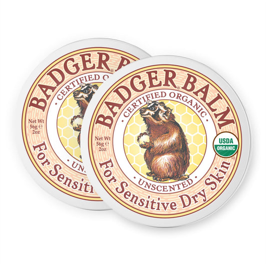 Badger Balm Unscented tin front view showing fragrance-free packaging for sensitive skin.