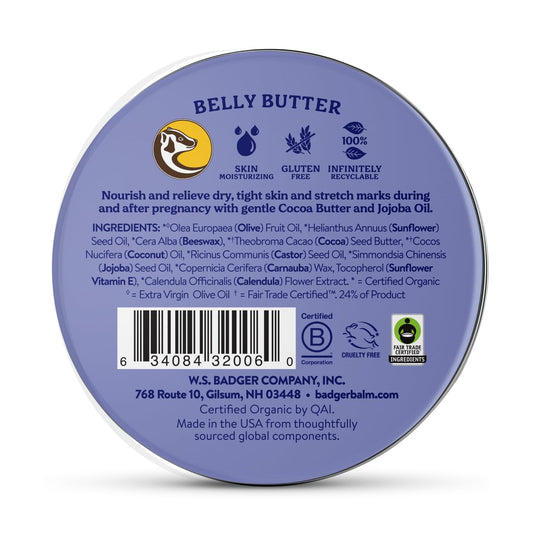 Packaging emphasizing plastic-free, sustainable design for Badger Belly Butter.