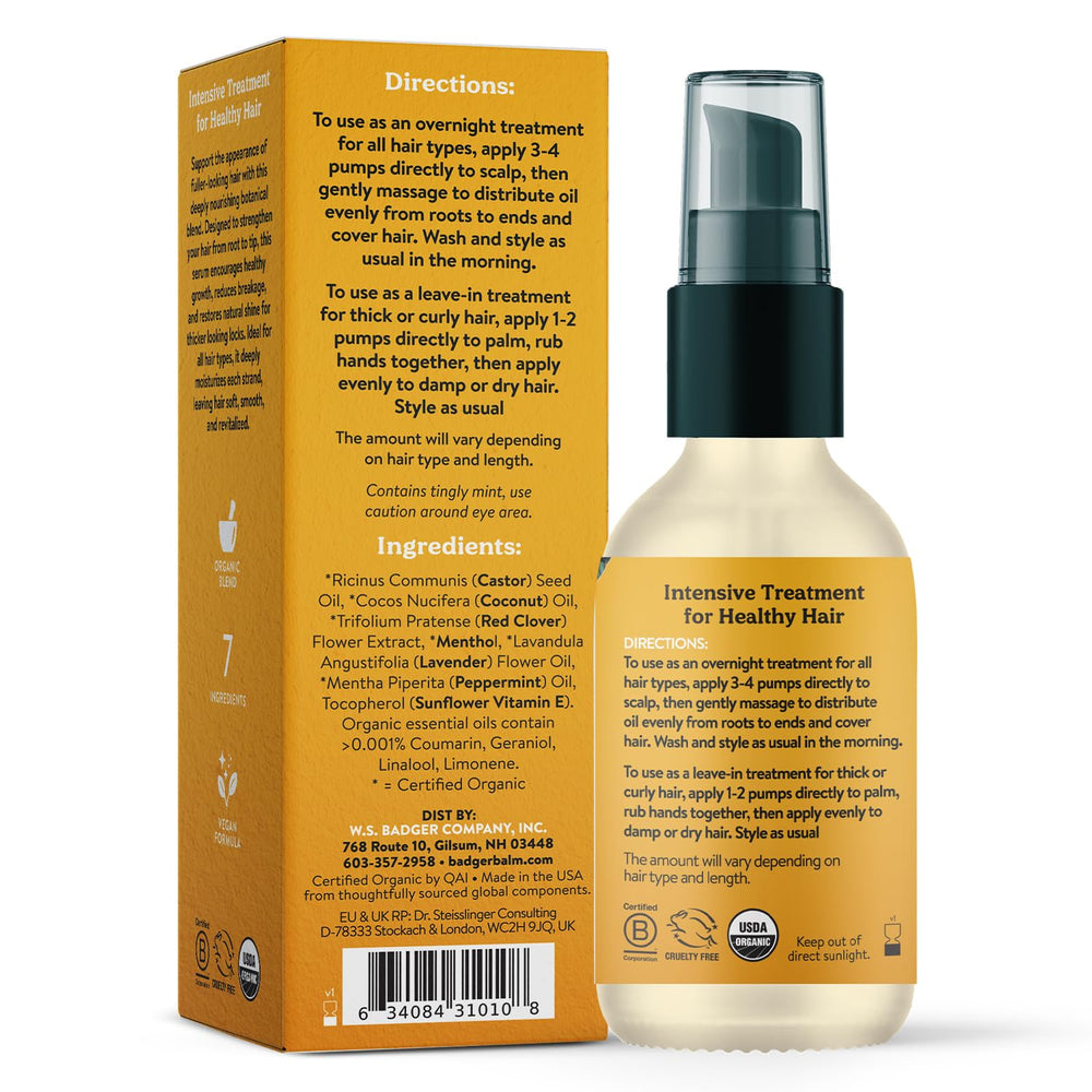 Badger castor oil blend with red clover ingredients for nourishing scalp support.