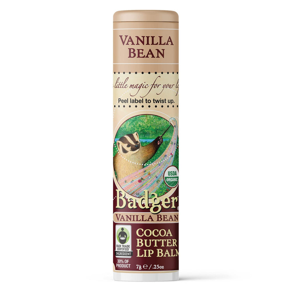 Badger Cocoa Butter Lip Balm tube delivering daily moisture