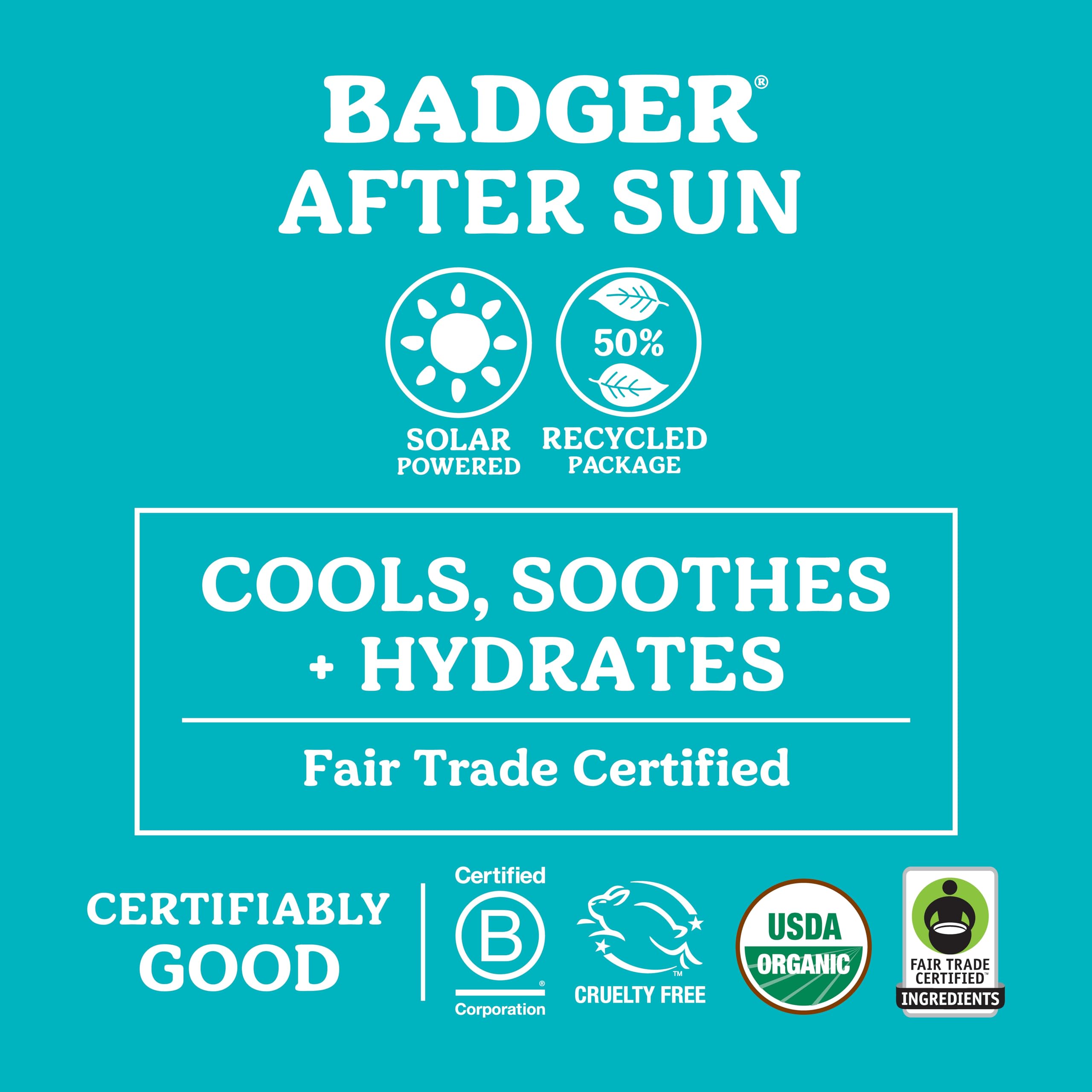 Badger Coconut AfterSun Balm tin highlighting tropical scent with coconut and lavender.