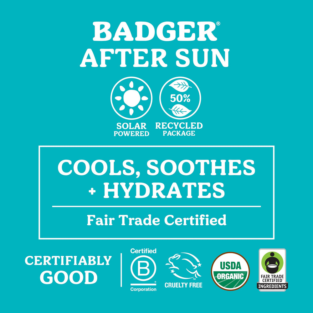 Badger Coconut AfterSun Balm tin highlighting tropical scent with coconut and lavender.