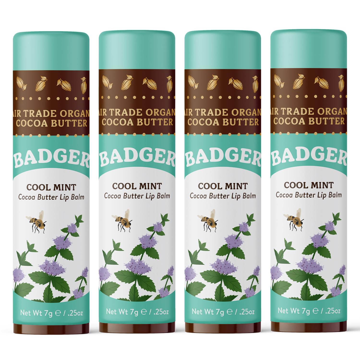 Badger Cool Mint Cocoa Butter Lip Balm stick ready for long-lasting hydration.