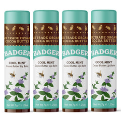 Badger Cool Mint Cocoa Butter Lip Balm stick ready for long-lasting hydration.