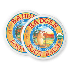 Badger Foot Balm tin on shelf for deep foot hydration