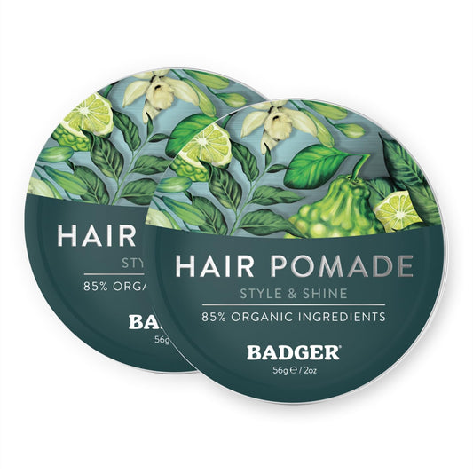 Badger hair pomade 2oz tin close-up for natural everyday styling