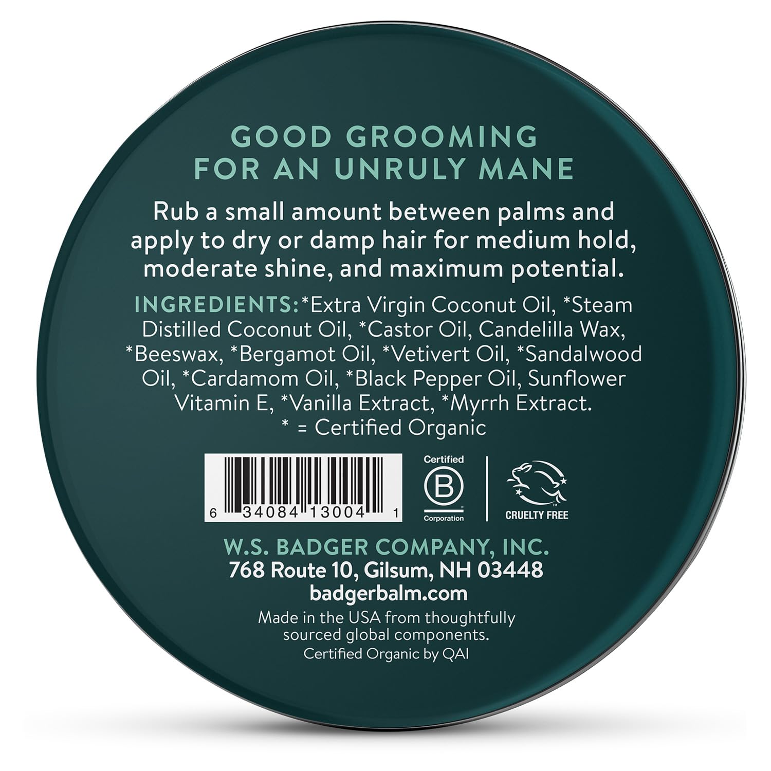 Badger pomade 2oz tin in hand, easy application for sleek or textured looks