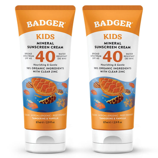 Badger Kids Mineral Sunscreen Cream SPF 40 bottle pour for easy, mess-free application.