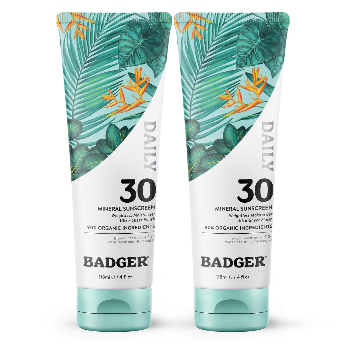 Badger Mineral Daily Sunscreen bottle; lightweight SPF 30 protection for daily use.