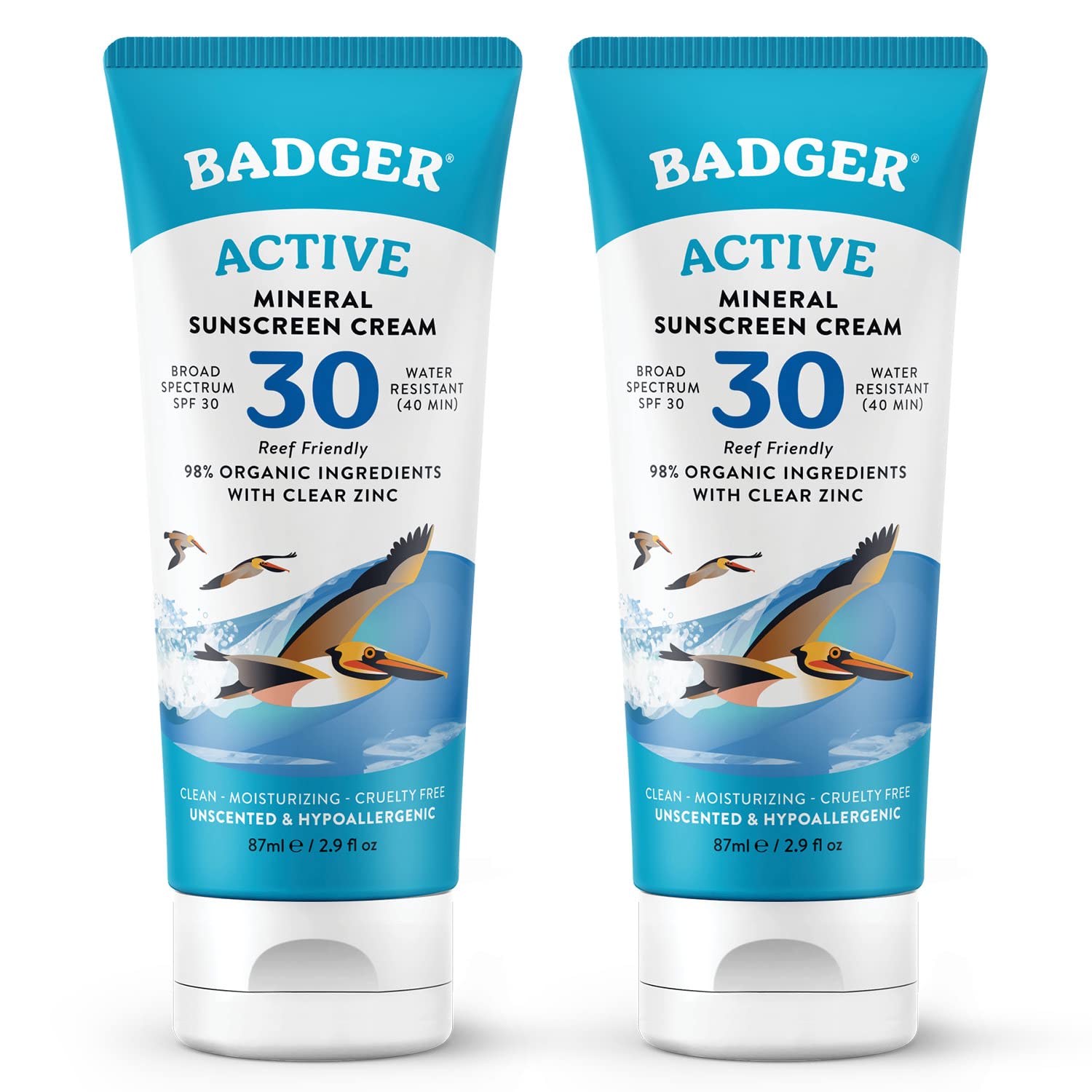 Badger mineral sunscreen cream SPF 30 tube front for everyday sun protection