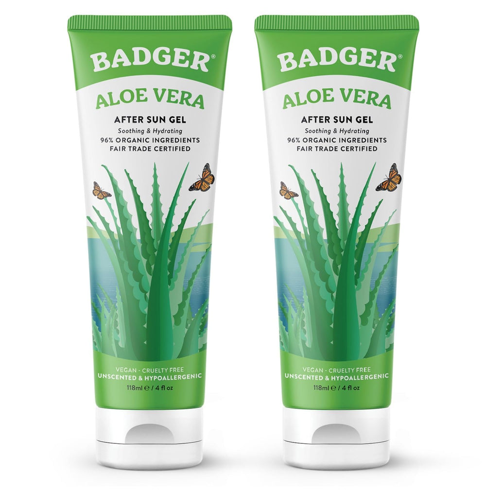 Badger Organic Aloe Vera Gel for face and body provides cooling hydration.