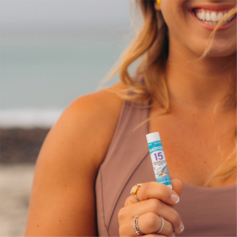 Badger lip balm with organic olive oil and shea butter.