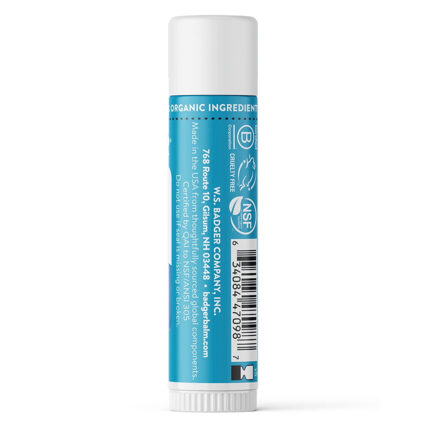 Badger reef-safe mineral lip balm graphic shows reef-friendly protection.