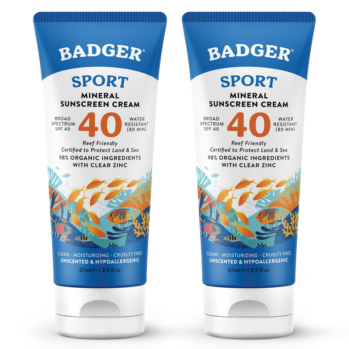 Badger reef safe sport sunscreen tube showing mineral zinc protection for beach days