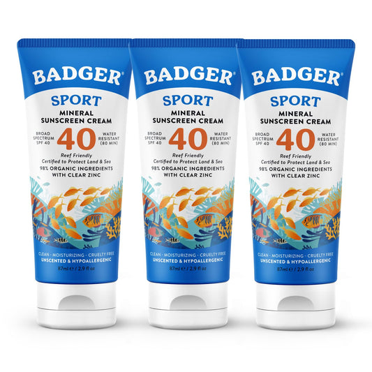 Badger reef safe sunscreen unscented tube for easy body and face application, gentle on sensitive skin.