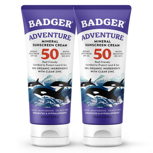 Badger sunscreen 2-pack in travel-ready tubes for on-the-go protection