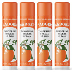 Badger Tangerine Breeze lip balm packaging showing a four-pack for family use