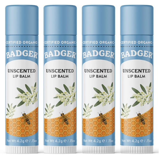 Badger unscented classic lip balm packaging close-up for daily moisturization