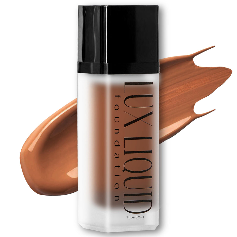 BaeBlu Aloe Lux Foundation Espresso bottle—vegan, gluten-free makeup with a natural finish.