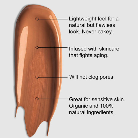 BaeBlu Aloe Lux Foundation Espresso swatches show warm, natural shade for medium skin tones.