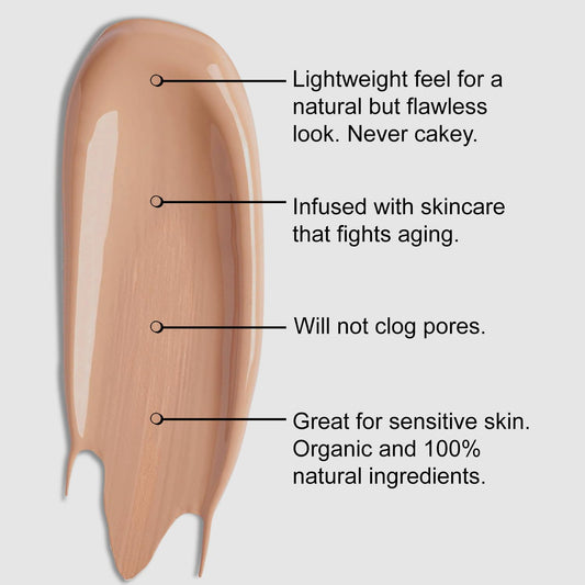 Texture swirl close-up showing creamy, blendable coverage for a natural finish.
