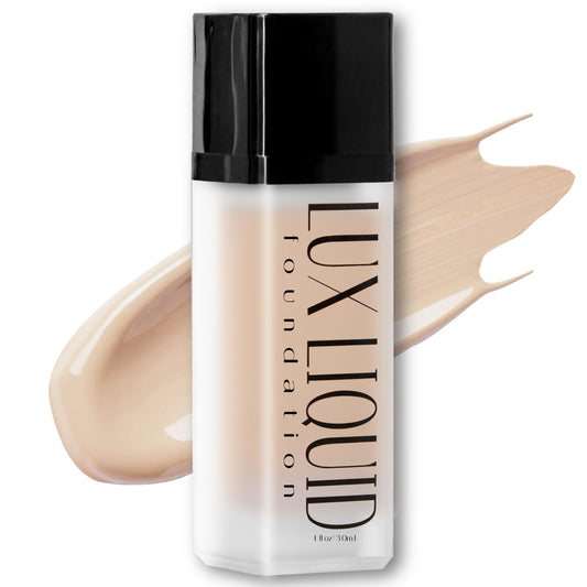 BaeBlu Organic Aloe Lux Foundation bottle shows natural, vegan formula for radiant skin.