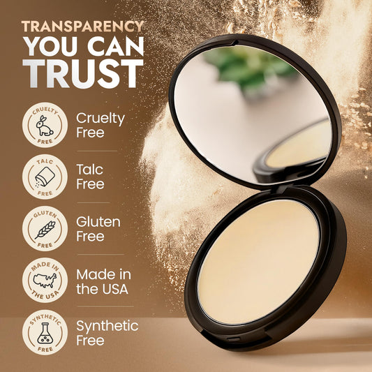 BaeBlu translucent powder texture close-up showing lightweight, blendable formula