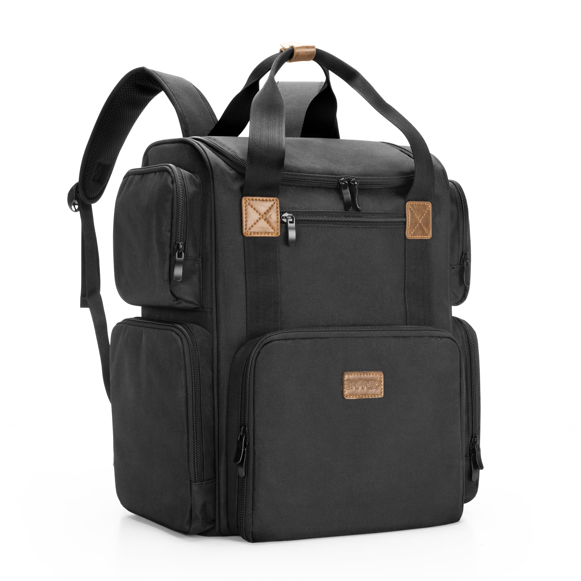 BAFASO backpack shows bottom storage for 70 nail polish bottles.