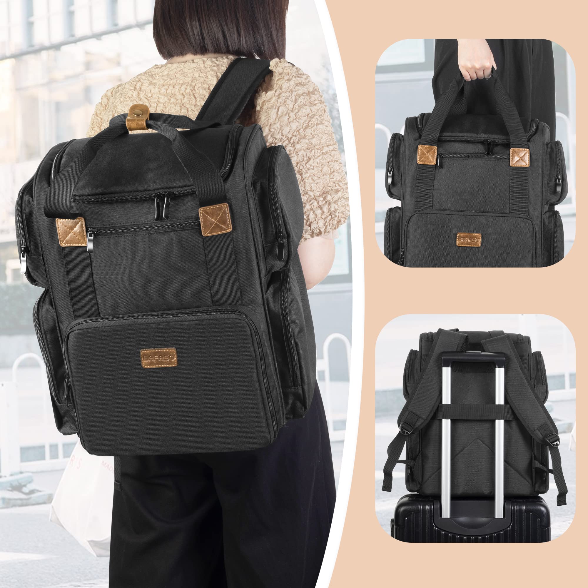 BAFASO padded straps and top handle offer multiple carry options.