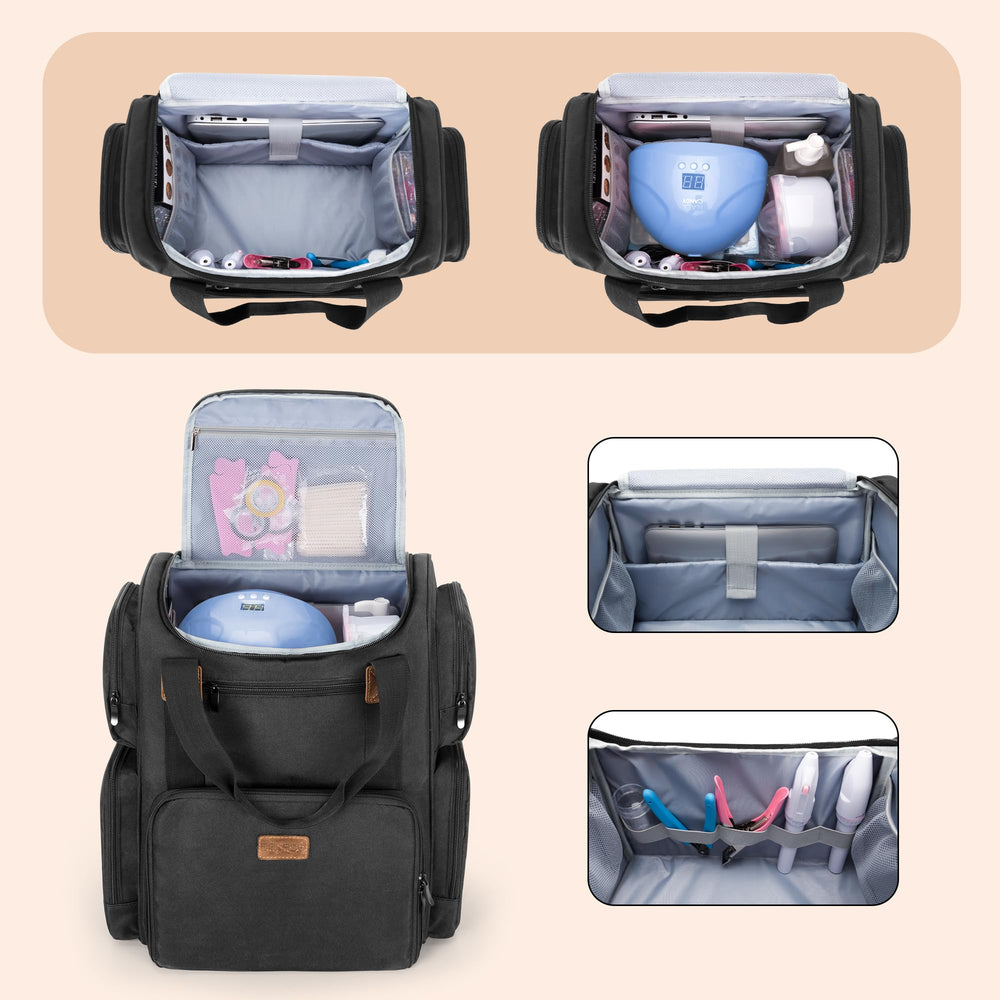 BAFASO upper compartment holds nail lamp and tools.