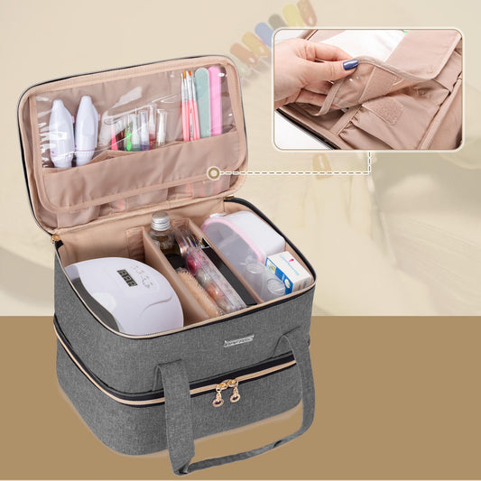 BAFASO nail polish storage bag inner layout features layered pockets for easy kit separation.