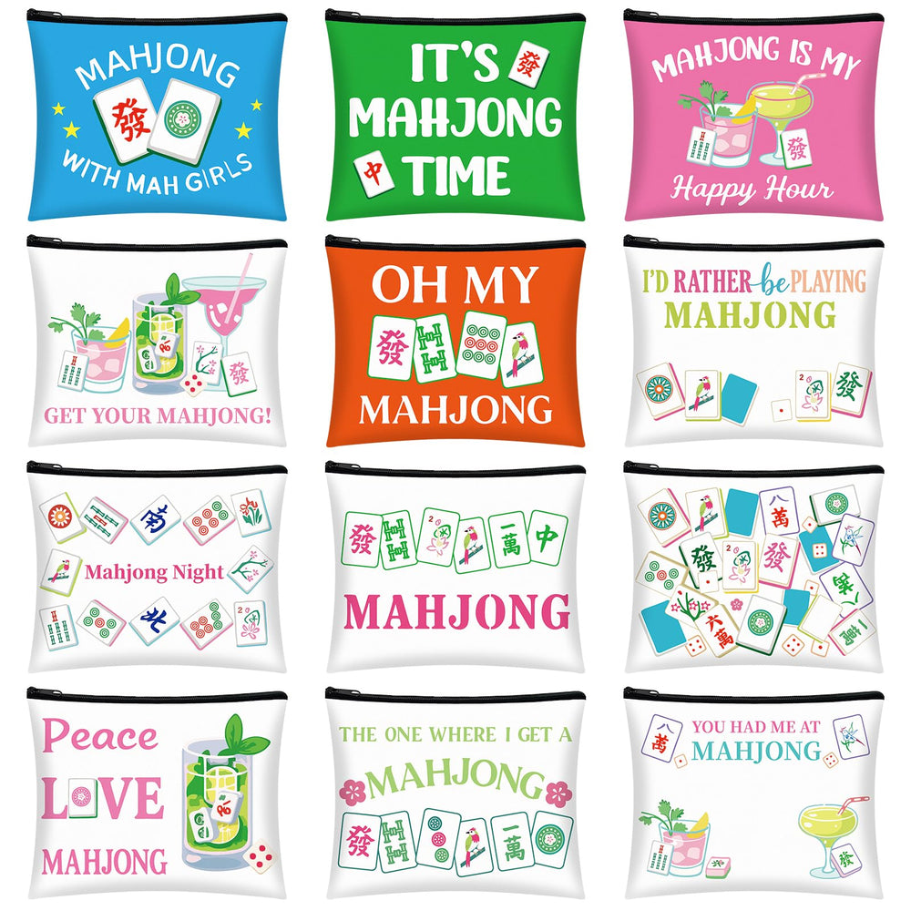 Bafeil 12-piece Mahjong cosmetic bag set packshot showcases diverse designs for stylish organization.