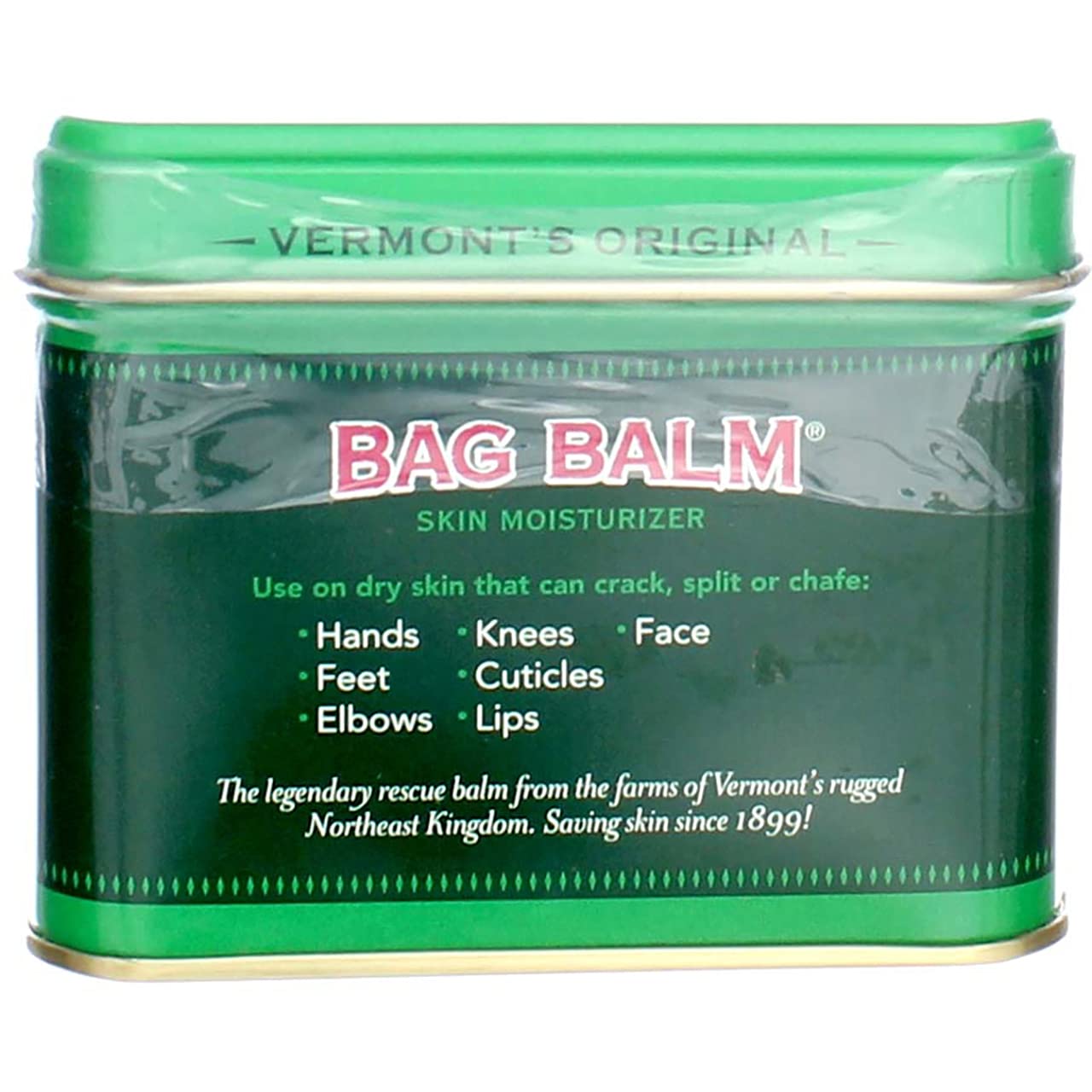 Bag Balm red clover cover highlights Vermont heritage and moisturizing potential.
