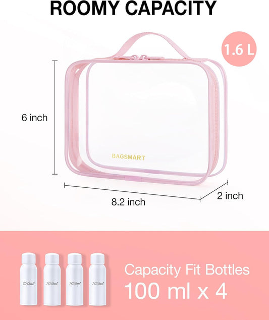 BAGSMART transparent makeup bag showing waterproof reinforced seams