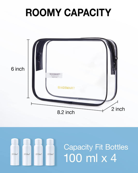 BAGSMART clear toiletry bag 2-pack top opening for quick packing