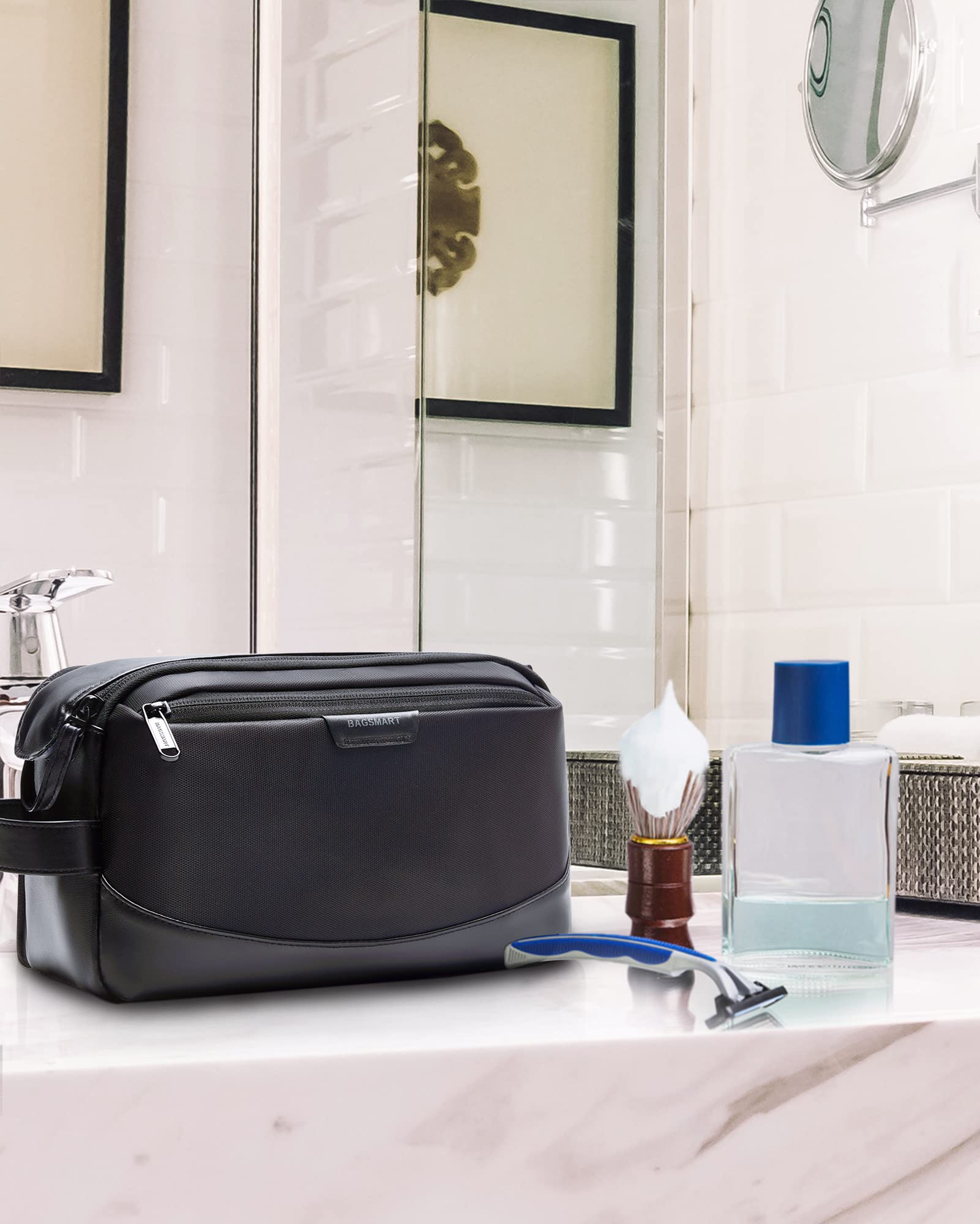 BAGSMART Dopp Kit back panel flat layout for easy packing.