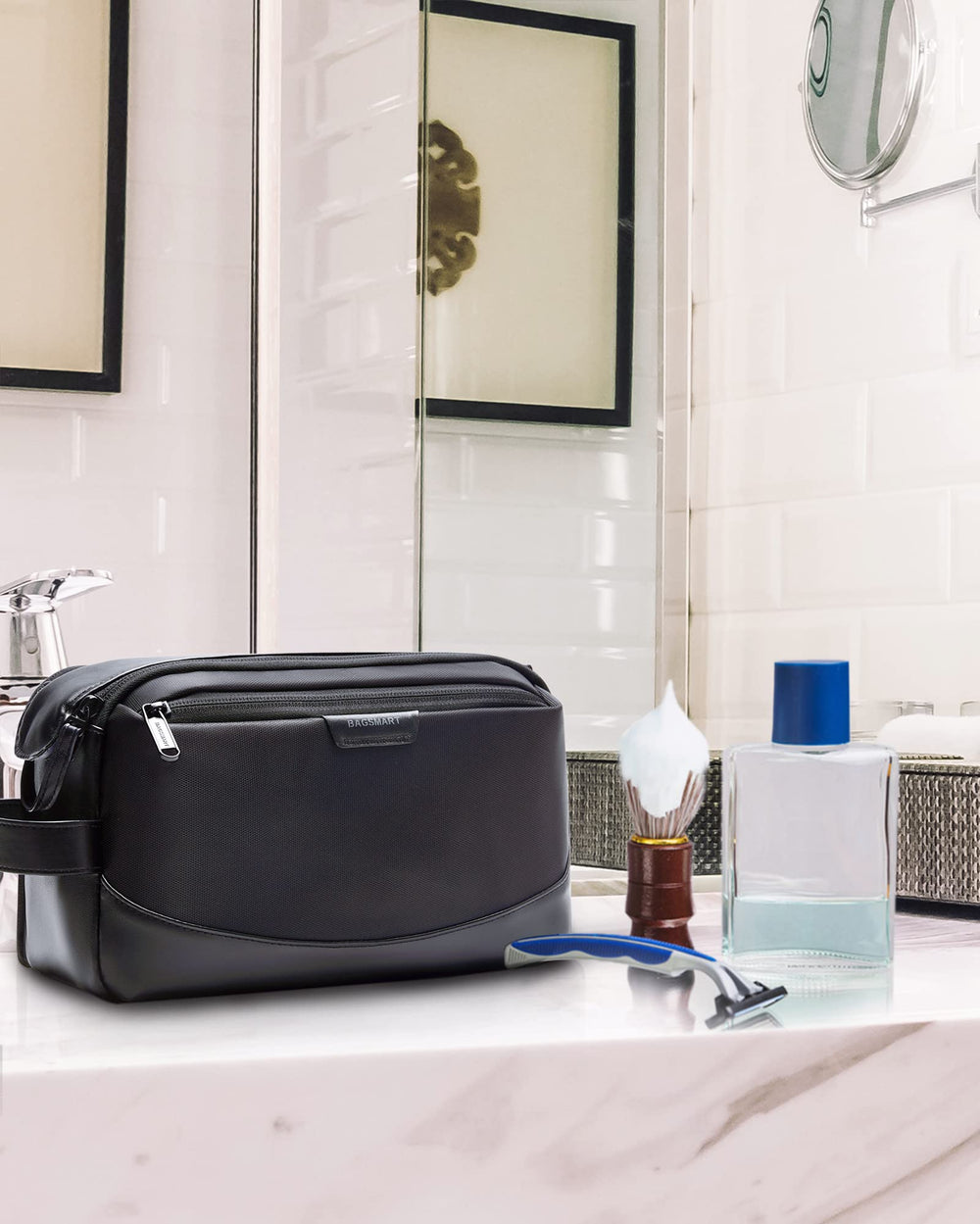 BAGSMART Dopp Kit back panel flat layout for easy packing.