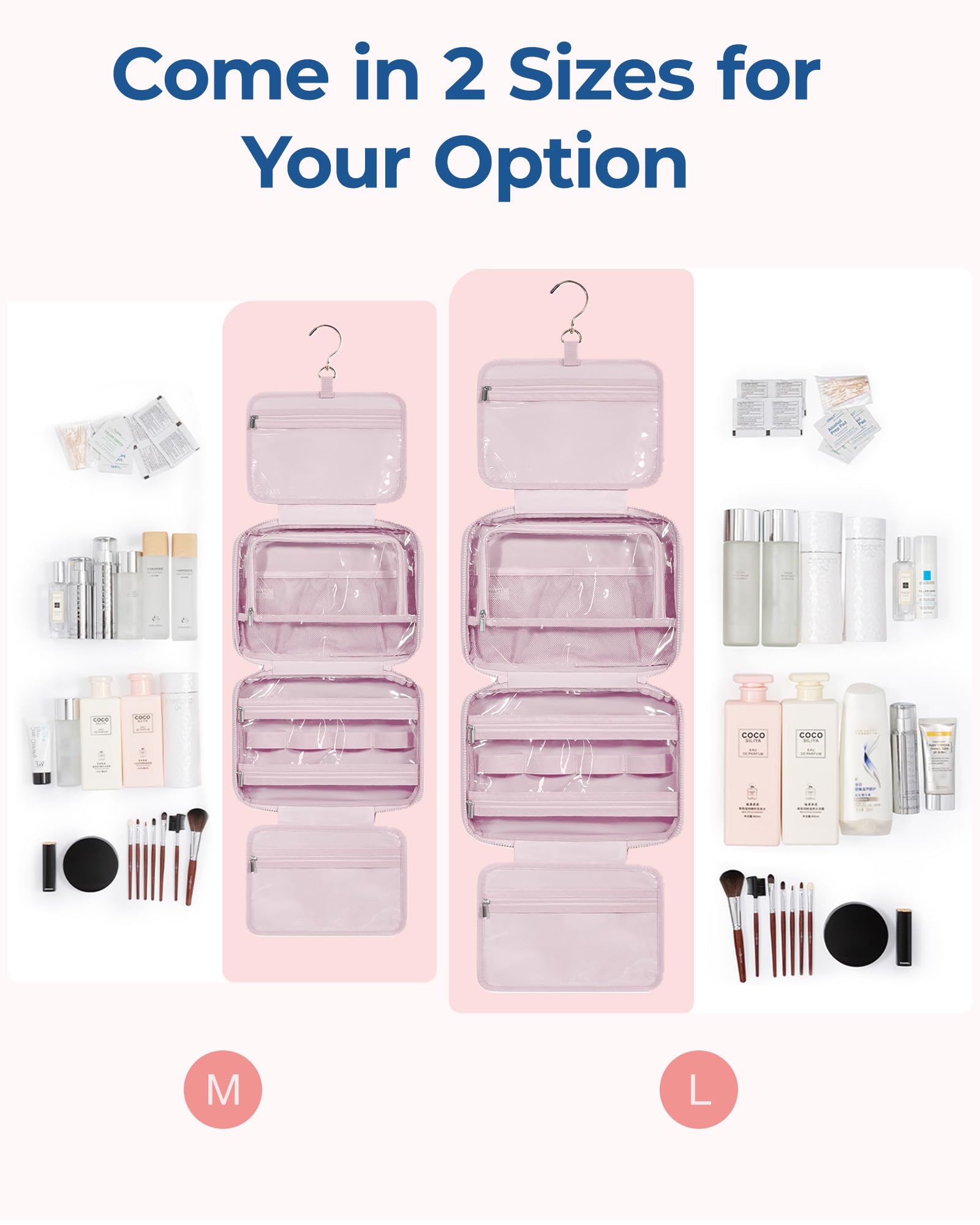 BAGSMART large-capacity layout fits toiletries and makeup neatly.