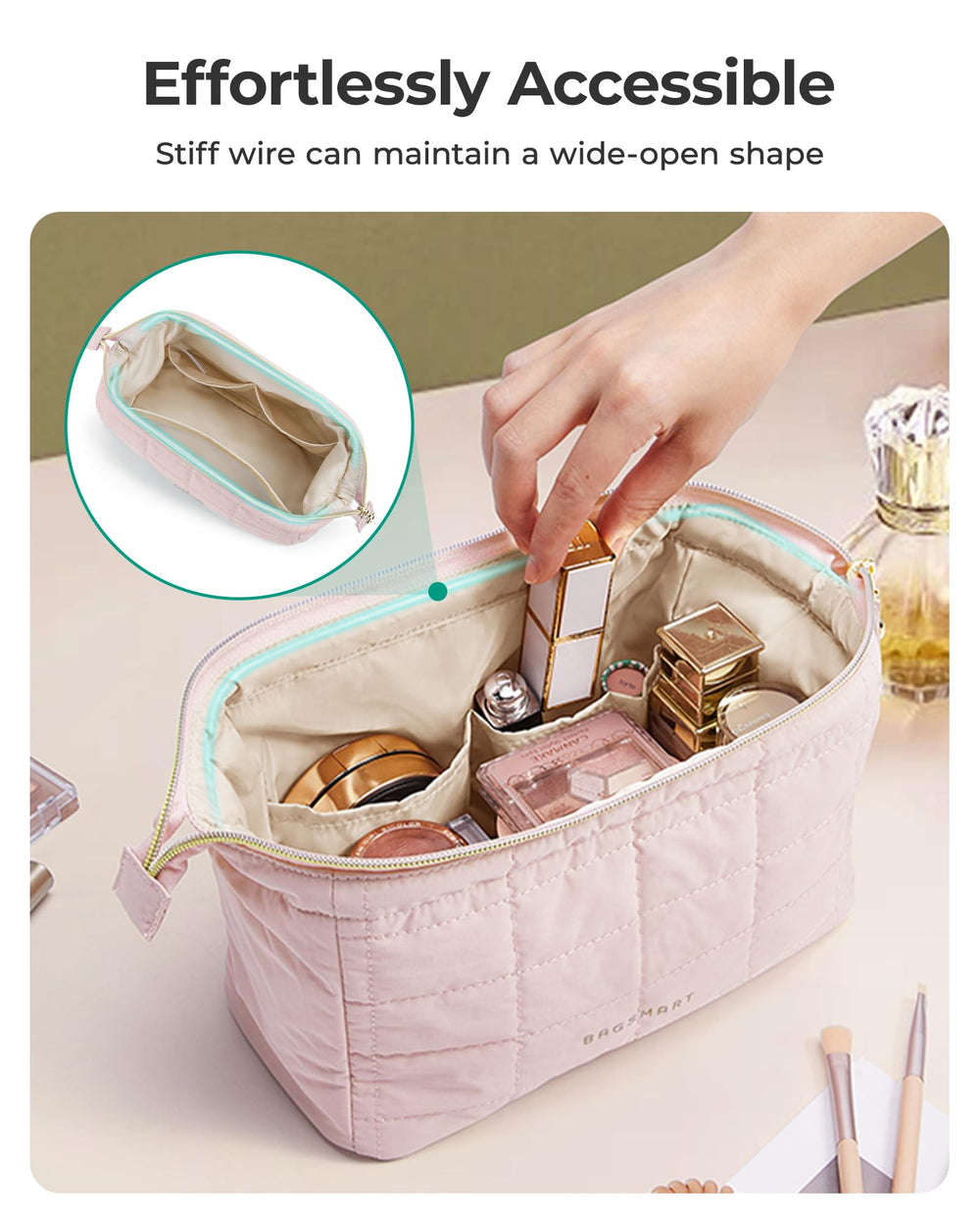 BAGSMART puffy makeup bag in taslan fabric feels soft