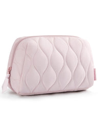 BAGSMART makeup bag with a wide-open pink pouch for quick access to cosmetics.