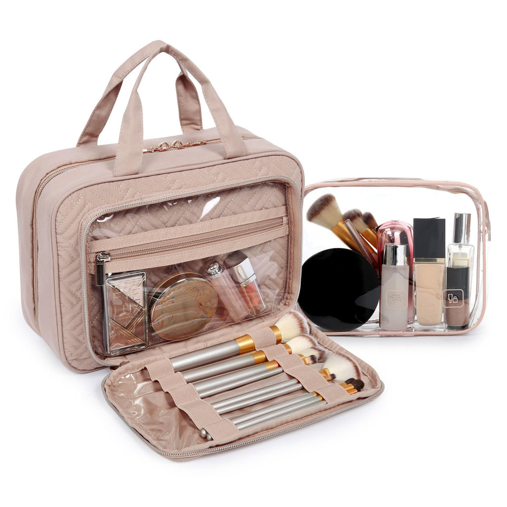 BAGSMART makeup organizer shows transparent compartment for quick visibility.