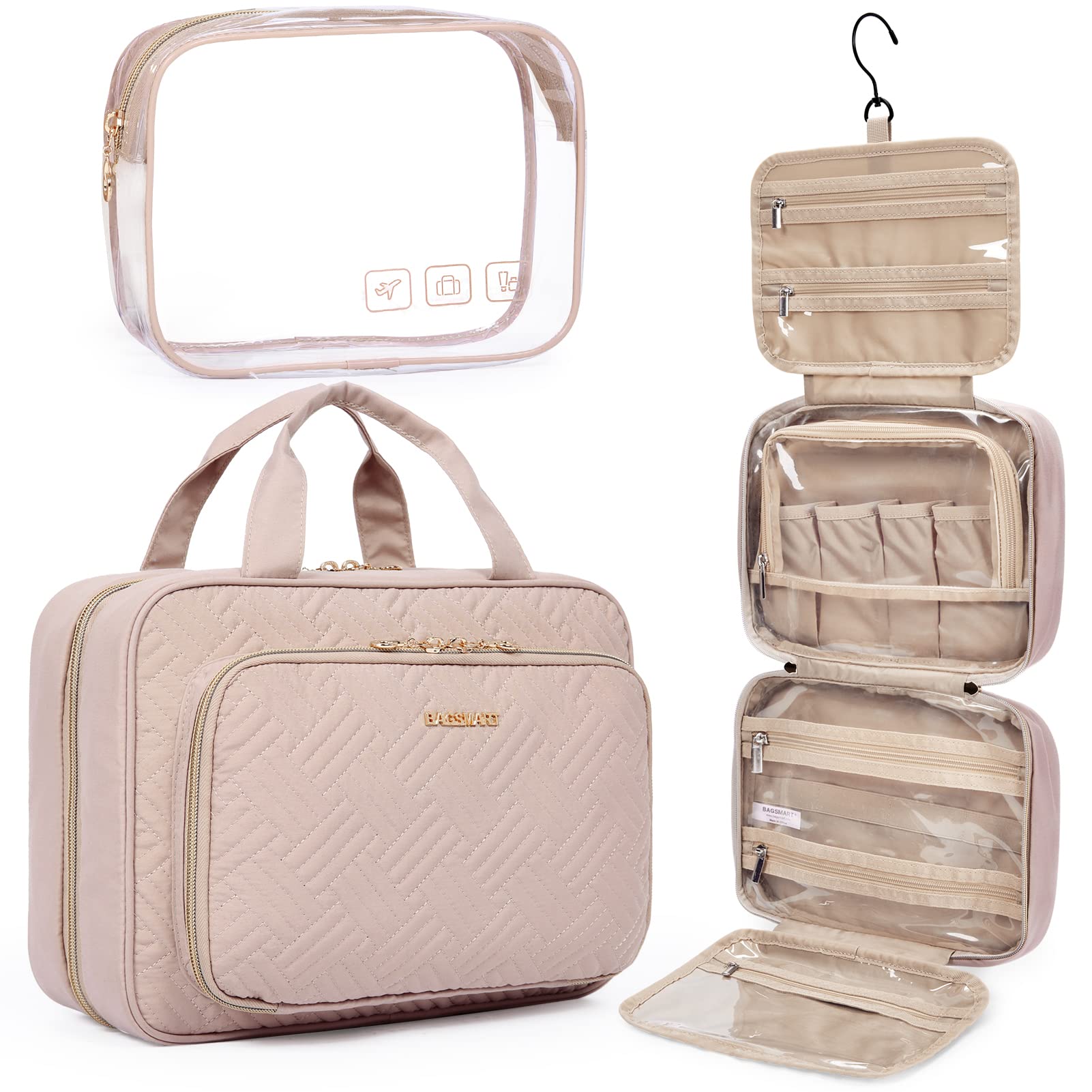BAGSMART Toiletry Bag with hanging strap for easy storage.