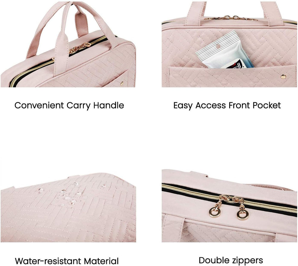 BAGSMART light pink toiletry bag is lightweight and travel-friendly.