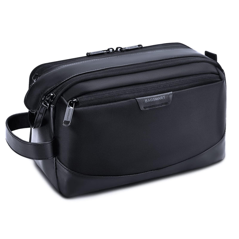 BAGSMART Toiletry Bag for Men front view in black, travel-ready organization.