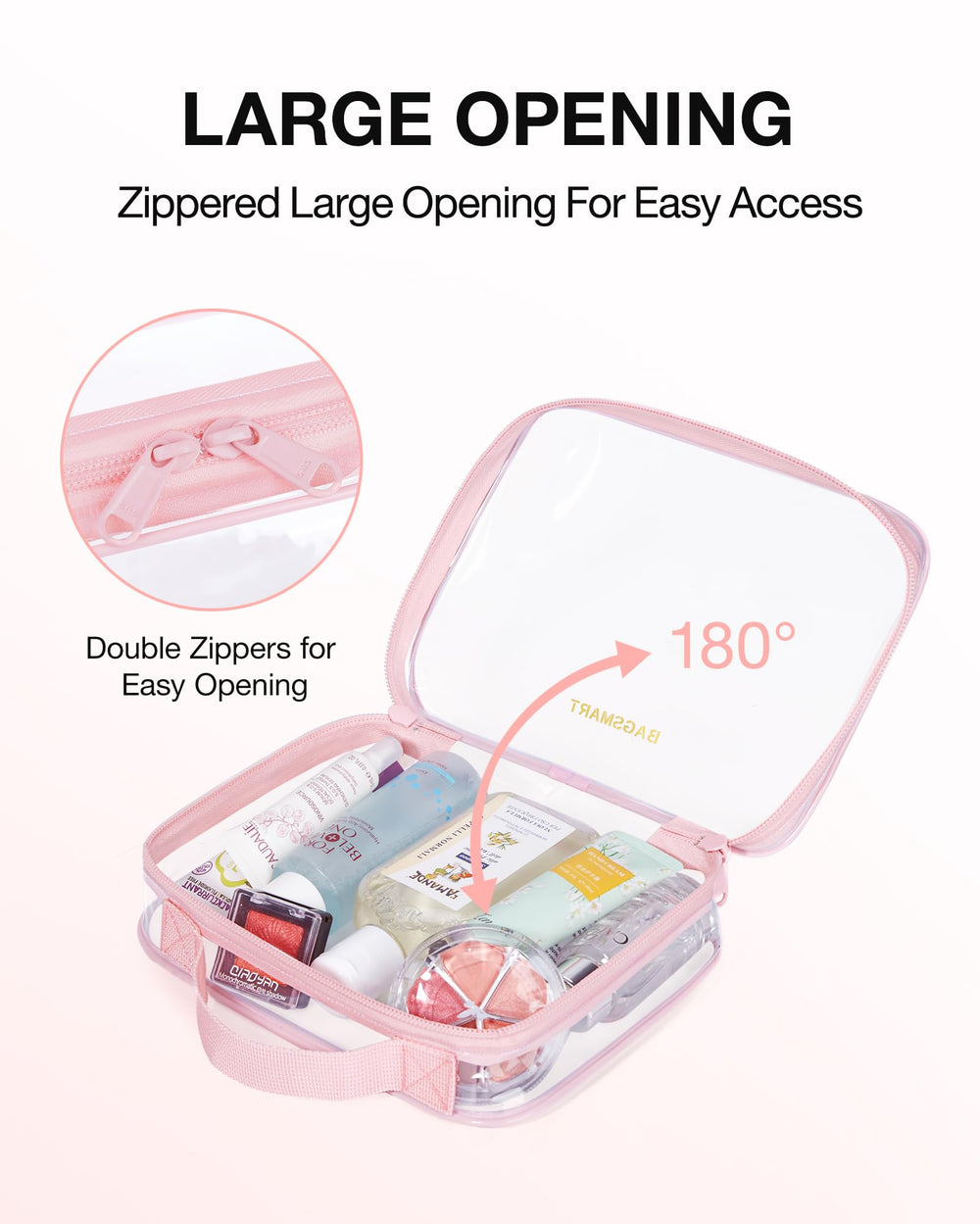BAGSMART three-pack transparent travel pouches for cosmetics and toiletries